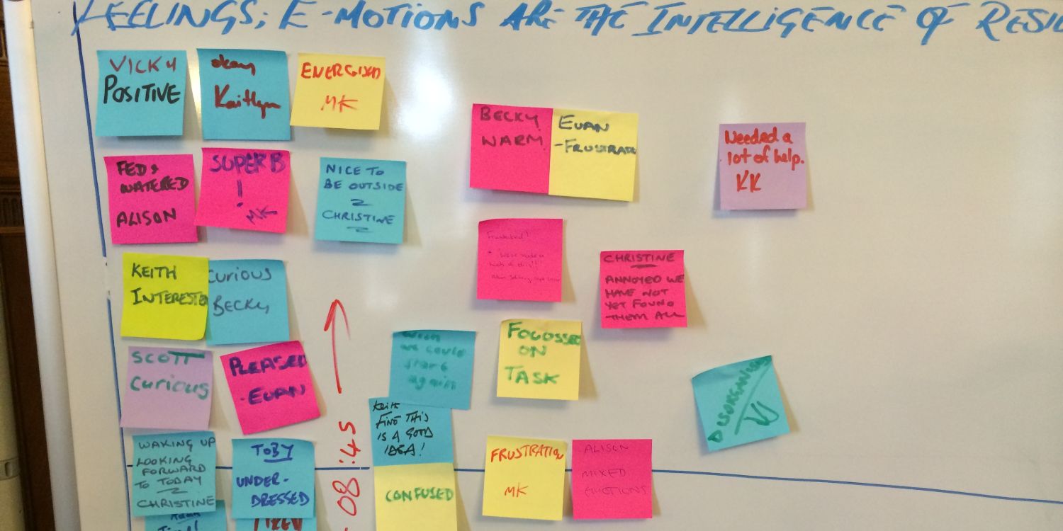 Sticky notes from a workshop session capturing participants’ honest reflections on trust